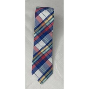 Plaid Summer Men's‎ necktie 58" X 2.5" Beach Preppy Nerd Wedding Cotton EUC